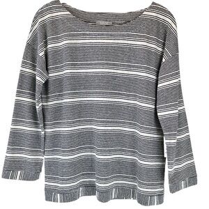 NEW Habitat Cream Black Striped Linen Blend Knit long Sleeve Top Sz XS NWT